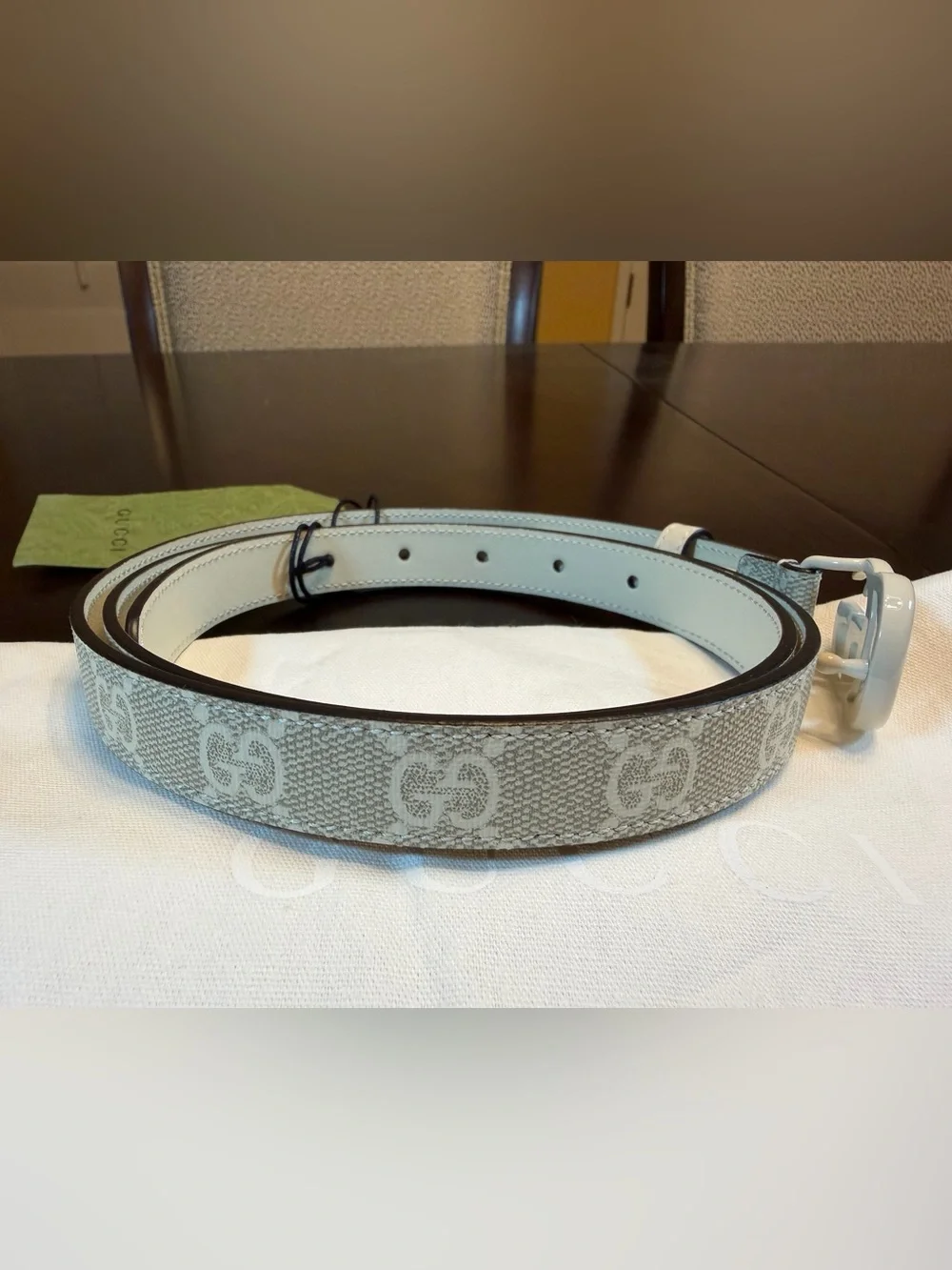 New Gucci GG Logo Buckle Ivory Gray Leather Belt Size 42 / 105 cm Waist 38 - 42 - Picture 6 of 13